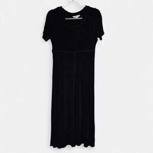 TravelSmith Womens Size M Black Empire Waist Ribbed Midi Dress Short Sleeve